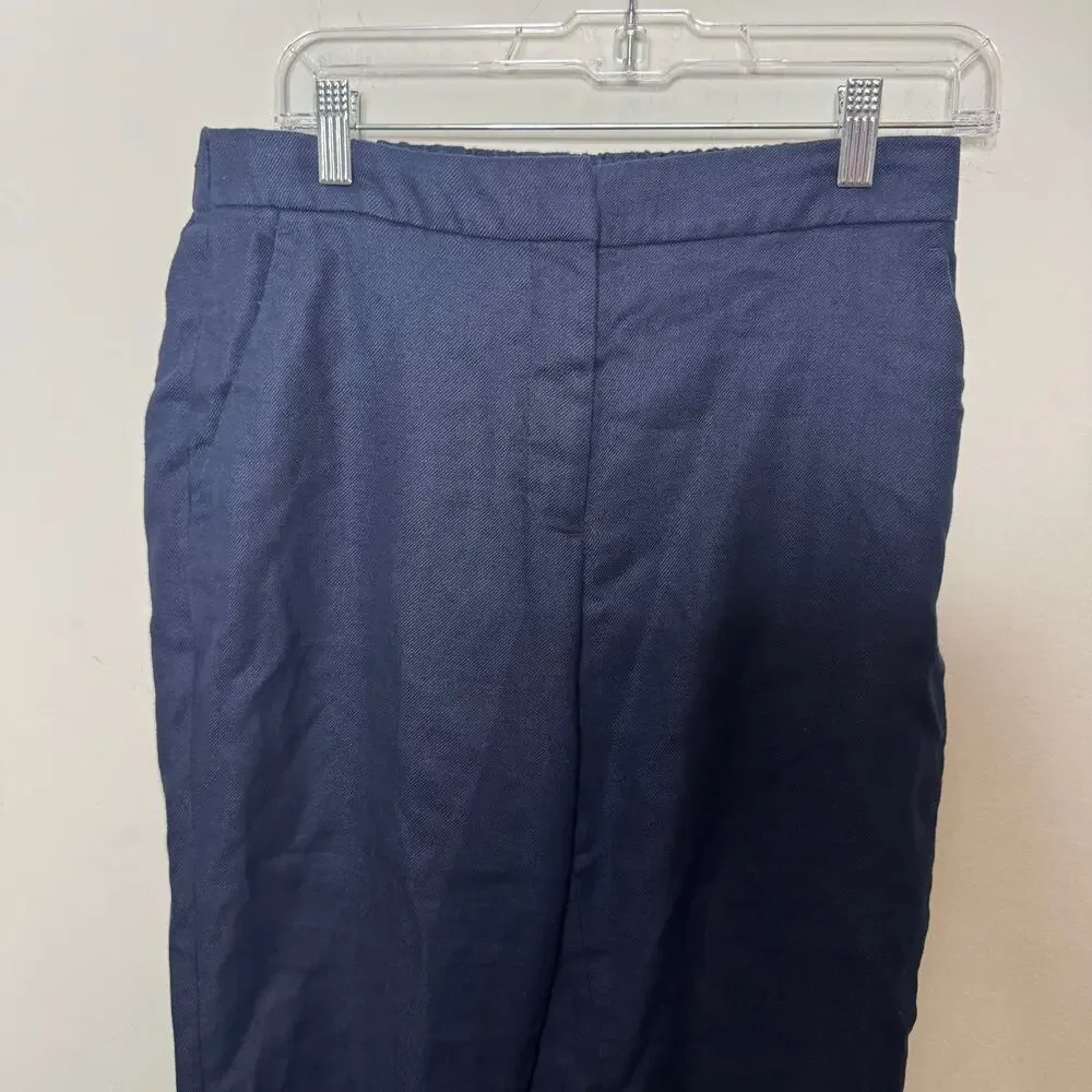 J.Crew Linen Blend Navy Pants Women’s Size 8 Elastic‎ Waist Straight Leg